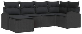 Conjunto de Sofá de Jardim vidaXL de 6 peças com Almofadas Preto Ratta
