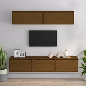 Móveis de TV 5 pcs madeira de pinho maciça castanho-mel