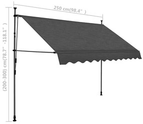 Toldo retrátil manual com LED 250 cm antracite