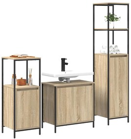 Conjunto de Móveis de Banheiro de 3 Peças Carvalho Sonoma Madeira Inge