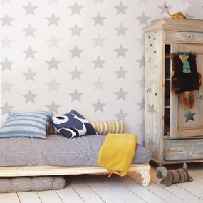 425342 Kids at Home Wallpaper "Superstar" Silver and White