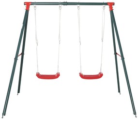 Balanço duplo para crianças acima de 3 anos com suporte de metal coml Corda ajustável ao ar livre máx. 40kg 220x160x180cm Verde Vermelho