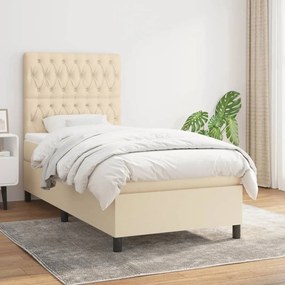 vidaXL Cama com molas/colchão 90x190 cm tecido cor creme