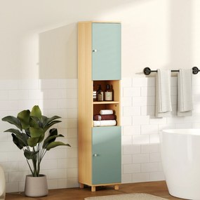 Móvel de casa de banho 30 x 30 x 166 cm, móvel de arrumação com 2 armários, 2 compartimentos abertos e prateleiras ajustáveis, verde