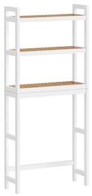 Armario de casa de banho em bambu de 3 níveis 63 x 26 x 163 cm em branco-natural