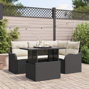 Conjunto de Sofá de Jardim vidaXL de 5 Peças com Almofadas Preto Polir