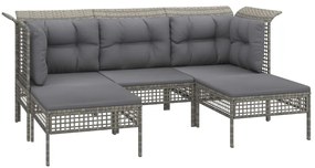 9 pcs conjunto lounge de jardim c/ almofadões vime PE cinzento