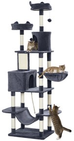 PawHut Arranhador para Gatos Grande Arranhador para Gatos Torre para Gatos com Plataformas Caverna Bolas Suspensa e Rede 60x50x206 cm Cinza Escuro