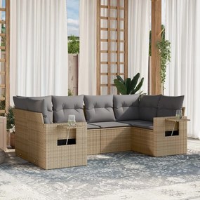 6 pcs conjunto de sofás p/ jardim com almofadões vime PE bege