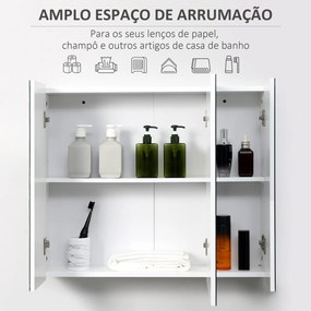 Armário de Casa de Banho com 3 Portas com Espelho Armário de Parede com Prateleiras Internas Ajustáveis 70x15x60 cm Branco