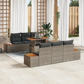 Conjunto de Sofá de Jardim vidaXL 7 Peças com Almofadas Cinza Rattan P