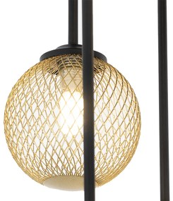 Candeeiro de teto Art Deco preto com dourado 9 luzes - Athens Wire
