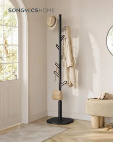 Cabide em formato de árvore SONGMICS HOME RCR037B01 Cabide independente com 8 ganchos e extremidades arredondadas, 170 cm de altura para roupas, chapéus, bolsas, tinta preta