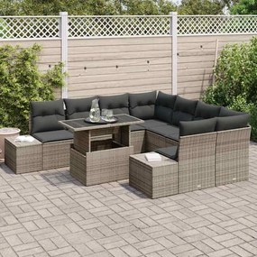 Conjunto de Sofá de Jardim de 9 Peças com Almofadas Cinza em Rattan Si