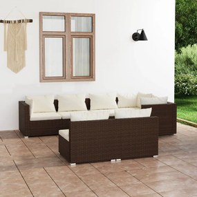 vidaXL 7 pcs conjunto lounge de jardim c/ almofadões vime PE castanho