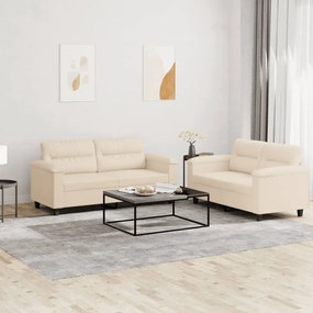 vidaXL 2 pcs conj. sofás c/ almofadões tecido de microfibra bege