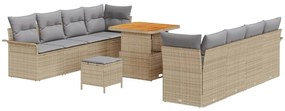 Conjunto de Sofá de Jardim de 11 Peças com Almofadas Bege Rattan Acáci