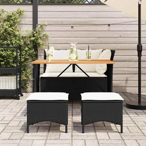 4 pcs conjunto de jardim p/ jardim c/ almofadões vime PE preto