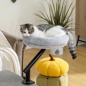 Cama de secretária para gatos com rotação de 360° e altura ajustável, cama para gatos lavável com bola de brincar, 35 x 35 x 48 cm, cinzento