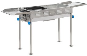 Outsunny Barbecue a Carvão de Aço Inoxidável Portátil com Altura Ajustável 2 Prateleiras 120x31x60-70cm Prata | Aosom Portugal