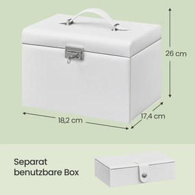 Caixa para joias com 2 gavetas 18,2 x 26 x 17,4 cm, porta-joias portátil, com fechadura Branco