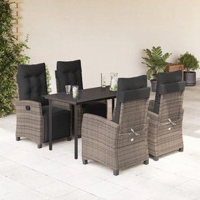 vidaXL 5 pcs conjunto de jantar p/ jardim c/ almofadões vime PE cinza