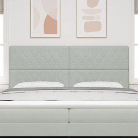 Cabeceira Botão de Cristal Tufted Cinza Claro de 200 cm em Veludo