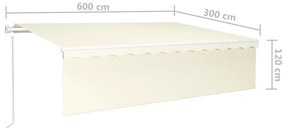 Toldo automático c/ estore/LED/sensor de vento 6x3 m cor creme