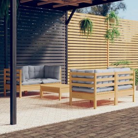 vidaXL 5 pcs conjunto lounge de jardim c/ almofadões cinzentos pinho