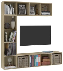 3 pcs conjunto armário TV/estante 180x30x180 cm carvalho sonoma