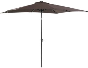 Outsunny Chapéu de Sol com Luzes LED 268x205x248 cm Chapéu de Sol de Jardim Inclinável até 45° e Abertura a Manivela Marrom