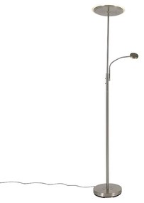 Candeeiro de pé moderno em aço com LED regulável e braço de leitura - Strela Moderno