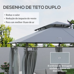 Pérgola de Jardim 397x297x265 cm Pérgola de Exterior com Teto Duplo Paredes Laterais Resistente a Água Cinza Escuro