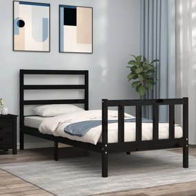 Estrutura de cama com cabeceira 90x190 cm madeira maciça preto