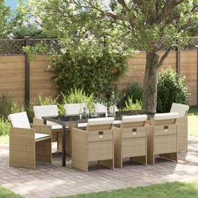 Conjunto de Jantar Garden 9 Peças com Almofadas Bege Poliéster
