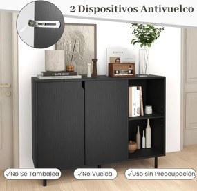 Aparador, Armário moderno para cozinha 106 x 38 x 80 cm com 2 portas e prateleira Preto