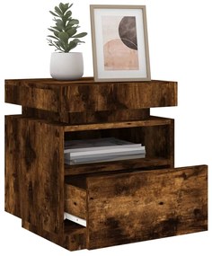 Mesa de cabeceira c/ LEDs 40x39x48,5 cm carvalho fumado