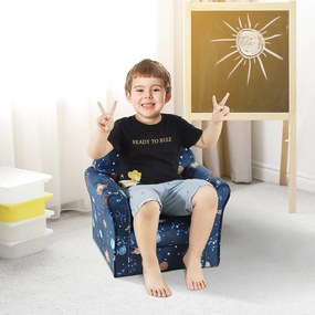 HOMCOM Poltrona para Crianças acima de 3 Anos com Desenhos de Planetas Estrutura de Madeira e Estofado em Flanela 50x39x44 cm Azul