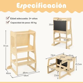 Torre de pé de cozinha dobrável 3 em 1 para crianças com mesa de quadro negro Banco de segurança para casa de banho Barra de segurança para casa de ba