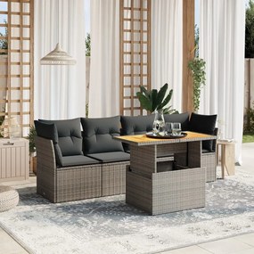 5 pcs conjunto sofás de jardim c/ almofadões vime PE cinzento