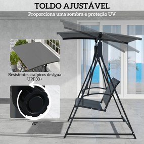 Baloiço de Jardim de 2 Lugares com Toldo Ajustável 90° Proteção UV 30+ e Estrutura Triangular 160x112x162 cm Cinzento Escuro