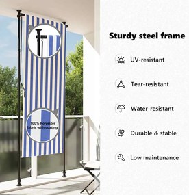 Estore de rolo para exterior 120x270cm tecido/aço azul e branco