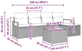 Conjunto de Sofá de Jardim vidaXL 5 Peças com Almofadas Preto Poliratt