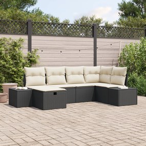 Conjunto de Sofá de Jardim de 6 Peças com Almofadas Preto Vime Sintéti