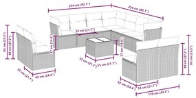 12 pcs conj. sofás jardim com almofadões vime PE cinzento-claro