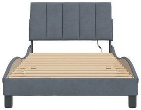 Estrutura de cama c/ luzes LED 100x200cm veludo cinzento-escuro