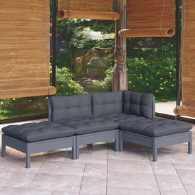 vidaXL 4 pcs conjunto lounge de jardim c/ almofadões pinho maciço
