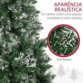 Árvore de Natal Artificial com 240 Luzes LED 618 Ramos Suporte de Aço e Formato Slim para Interior Ø68x180 cm Verde