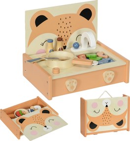 AIYAPLAY Mini-cozinha de madeira brinquedo infantil com 12 acessórios frigideira espátula condimentos frutas legumes - para 3-5 anos - | Aosom Portugal