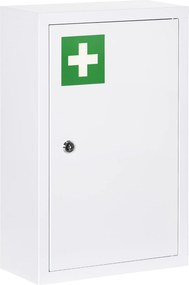 Armário de medicamentos de parede em aço, com 3 prateleiras e porta com fechadura (2 chaves), 30 x 14 x 46 cm, branco